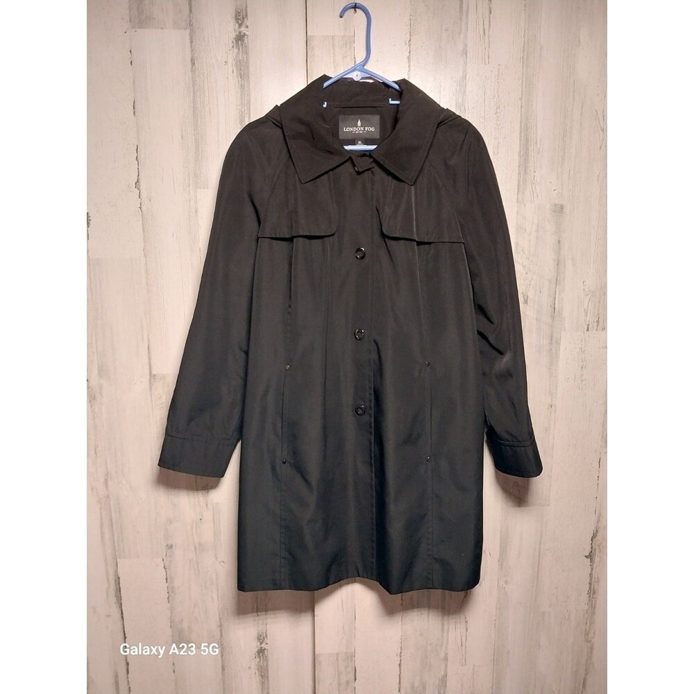 London Fog Women's Single Breasted Trench Coat Black Size XL